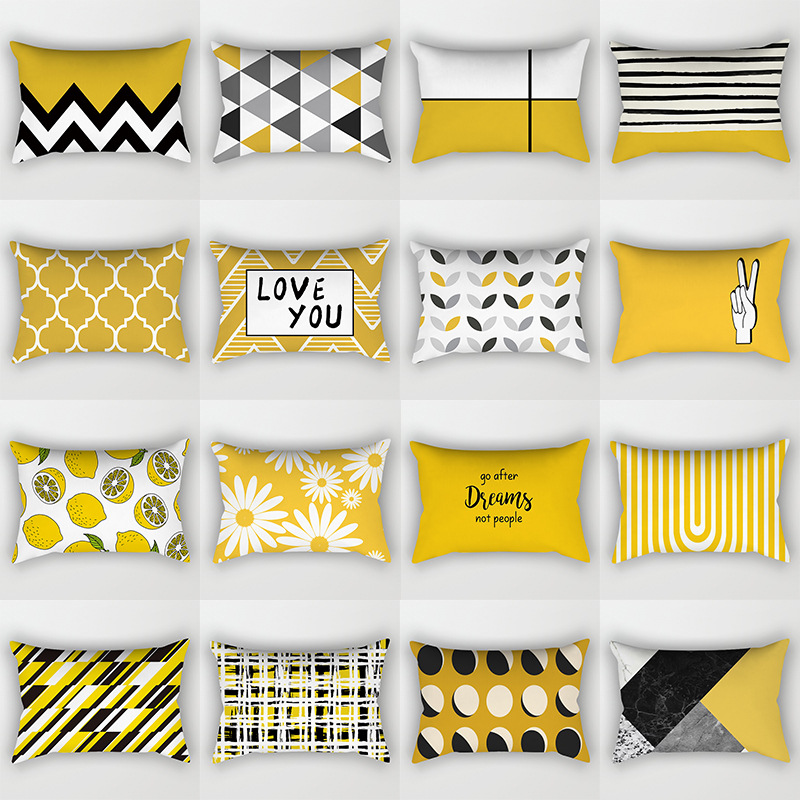 Amazon's Hot-Selling Household Products Yellow Geometric Long Pillowcase Nordic Cushion Waist Pillowcase