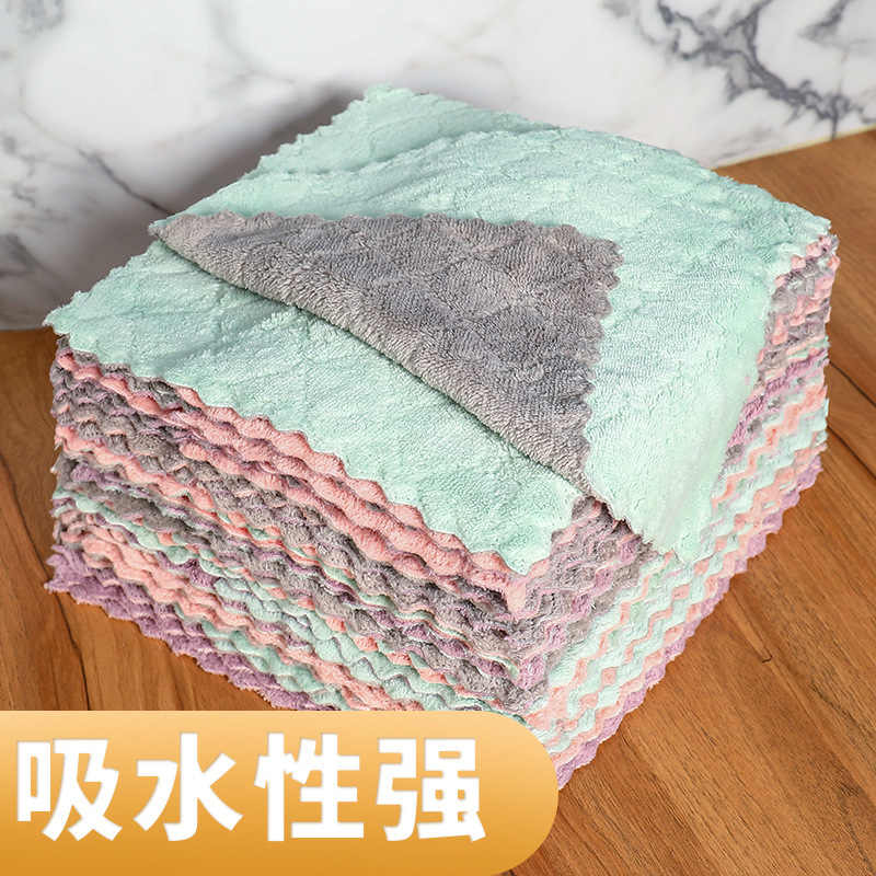 Double-color absorbent rag dish towel bowl cleaning cloth kitchen non-stick oil dish cloth double-layer thickened cleaning towel
