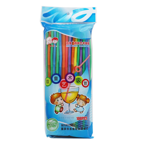 Colorful art straws 8 colors clear pack 100 pieces/pack disposable plastic creative bendable straws 6*260mm