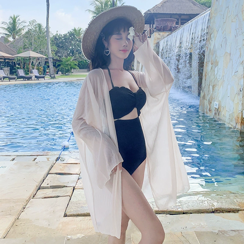 2023 Мальдивы Приморский курортный ветер Легкий плиссированный шифоновый кардиган