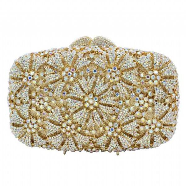 Túi clutch nữ đính kim cương hoa văn bồ công anh chạm rỗng dự tiệc — Vàng kim AB
