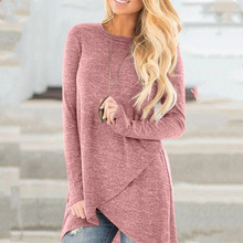 2025春季新款女装圆领纯色休闲上衣不规则下摆