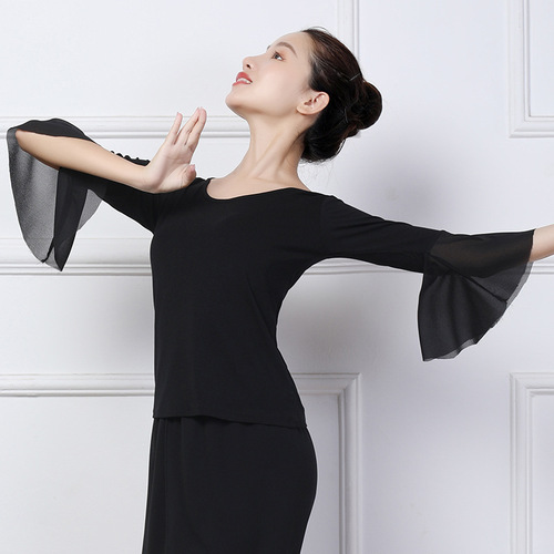 Modular Dance Costume for Women - New Square Dance Flared Sleeve Adult Dancing Sheer Sleeve Top with Flowing Back and Dropshipping