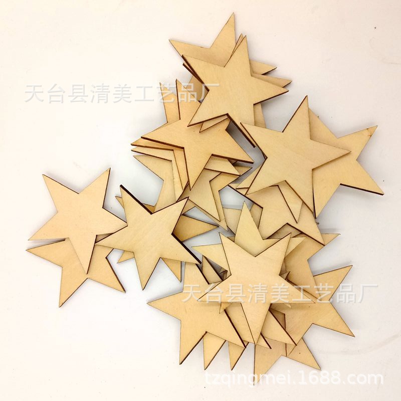 10-100mm forma de estrella de cinco puntas pieza de botón de madera decoración de madera estrella de cinco puntas pieza de madera colgante