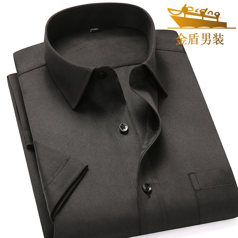 Camisa de escudo de oro manga corta para hombres sin planchar verano profesional ropa formal negocios camisa blanca delgada media manga fábrica bordado LOGO