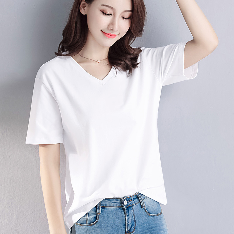 White T-shirt bottoming shirt women's summer 2022 new short sleeve inner top Korean version of Loose Women's V-neck explosion