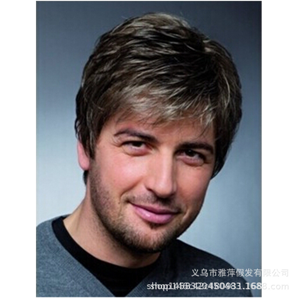 Comercio exterior europeo y americano caliente transfronterizo de los hombres peluca oblicua Bangs peluca corta de pelo recto Peluca de comercio exterior fabricante de Yiwu en stock