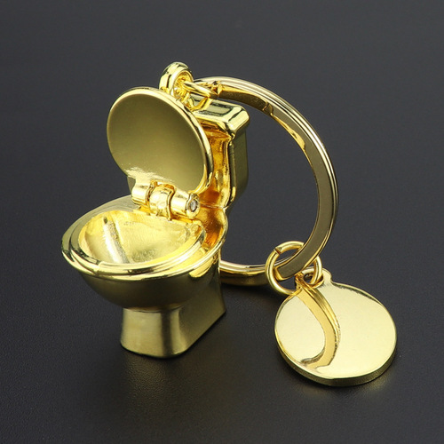 Creative mini three-dimensional gold toilet keychain bathroom product advertising small gift fun toilet can be engraved with LOGO