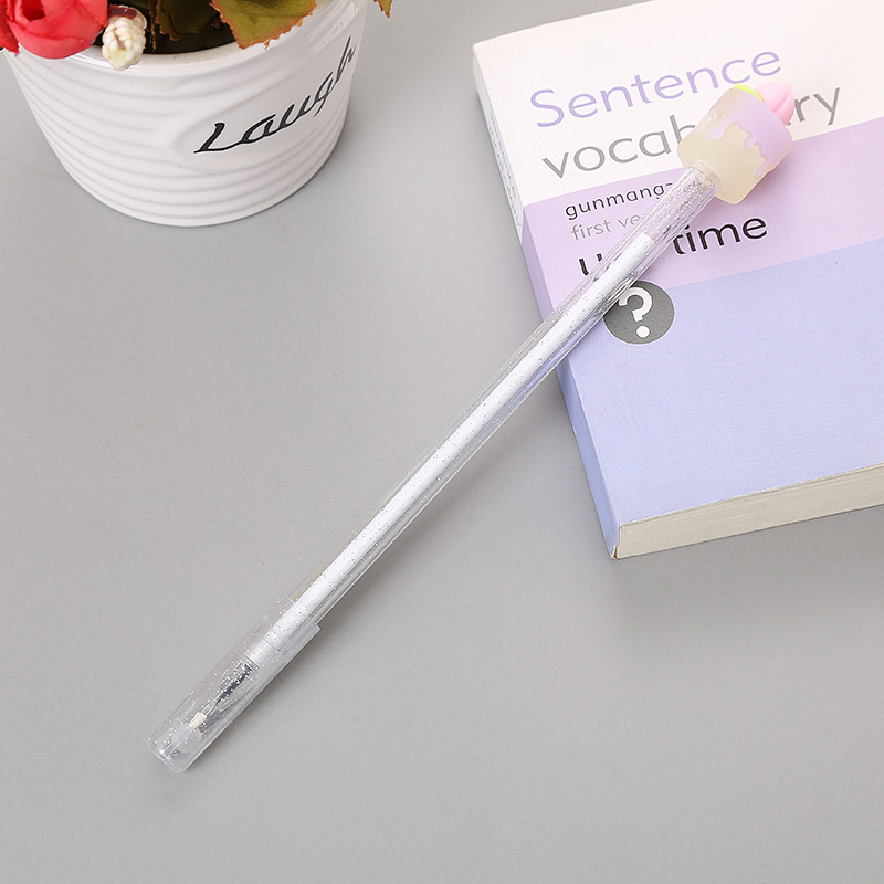 Lindo pastel de frutas pluma de gel creativo estudiante examen negro pluma de agua oro rosa barra transparente Oficina firma pluma