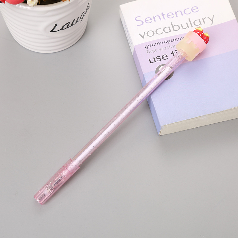Lindo pastel de frutas pluma de gel creativo estudiante examen negro pluma de agua oro rosa barra transparente Oficina firma pluma