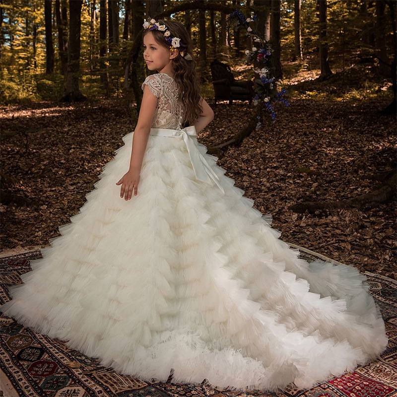 Comercio exterior europeo y americano nuevo vestido de novia para niños niñas rendimiento anfitrión Piano Sin mangas pastel princesa trailing vestido