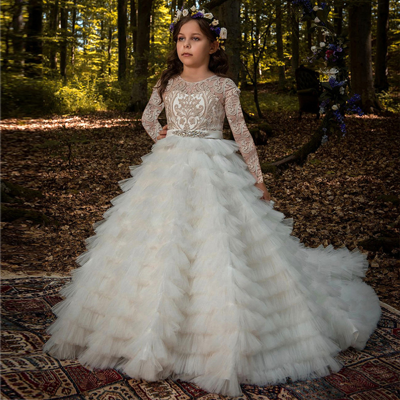 Comercio exterior europeo y americano nuevo vestido de novia para niños niñas rendimiento anfitrión Piano Sin mangas pastel princesa trailing vestido