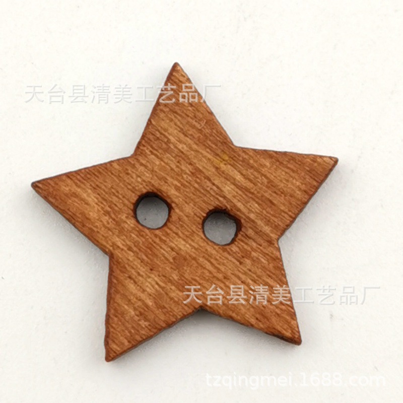 20mm retro estrella de cinco puntas de madera botón de madera decorativo retro estrella de cinco puntas botón de madera