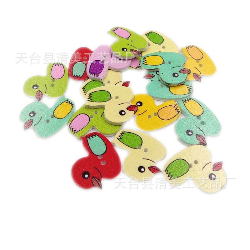 29*25mm fondo blanco pintado pato de dibujos animados botón de madera DIY botón de madera de dibujos animados