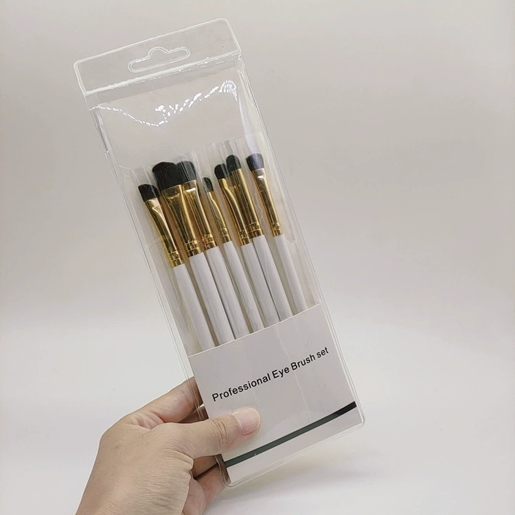 Makeup Brush Set, 7-piece pony-hair brushes with wooden handles and aluminum ferrules