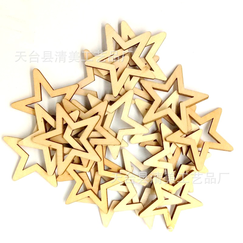 10-50mm madera de tilo madera hueca estrella de cinco puntas mezclada DIY decoración de boda estrella de cinco puntas pieza de madera