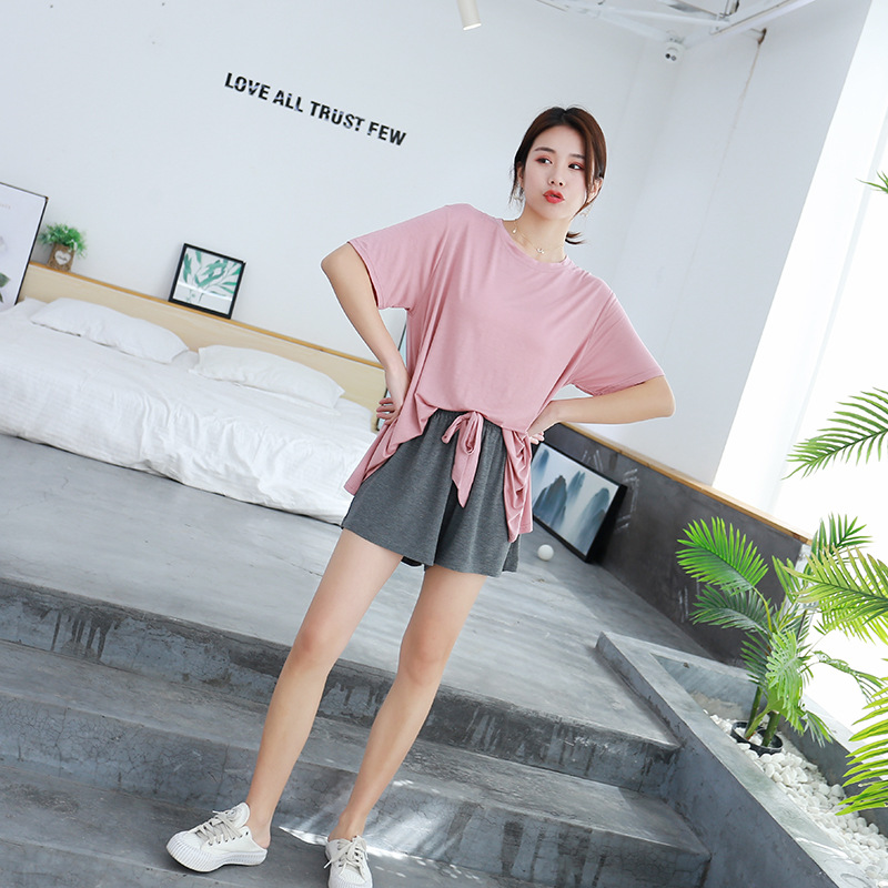 Factory supply modal pajamas women's summer short sleeve shorts set thin loose large size home clothing stretch cotton