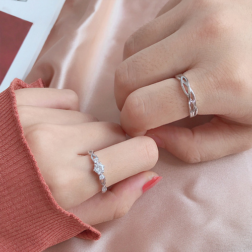 Love green silk couple rings sterling silver pair of men and women Korean version simple open pair ring simulated diamond ring ring delivery