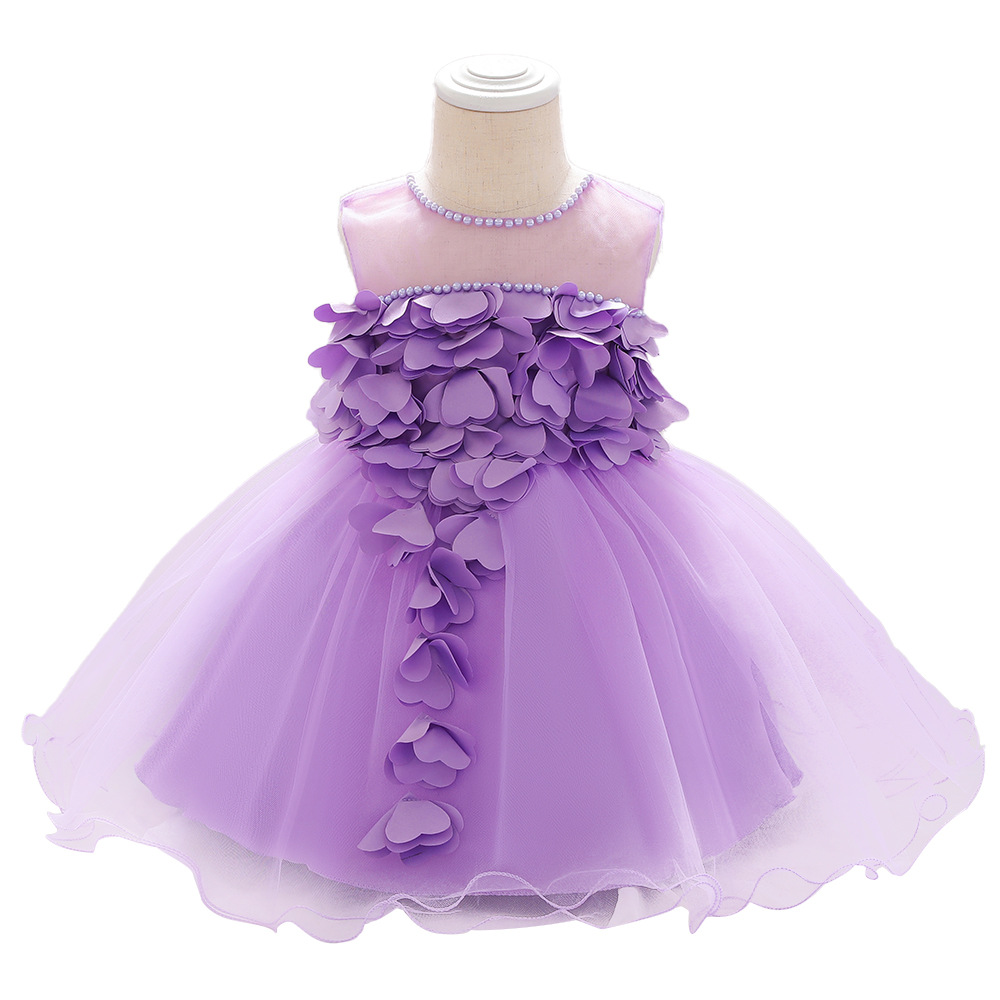 2024 cross-border baby dress three-dimensional petals one-year-old wash dress baby girl 100 days full moon wedding princess dress
