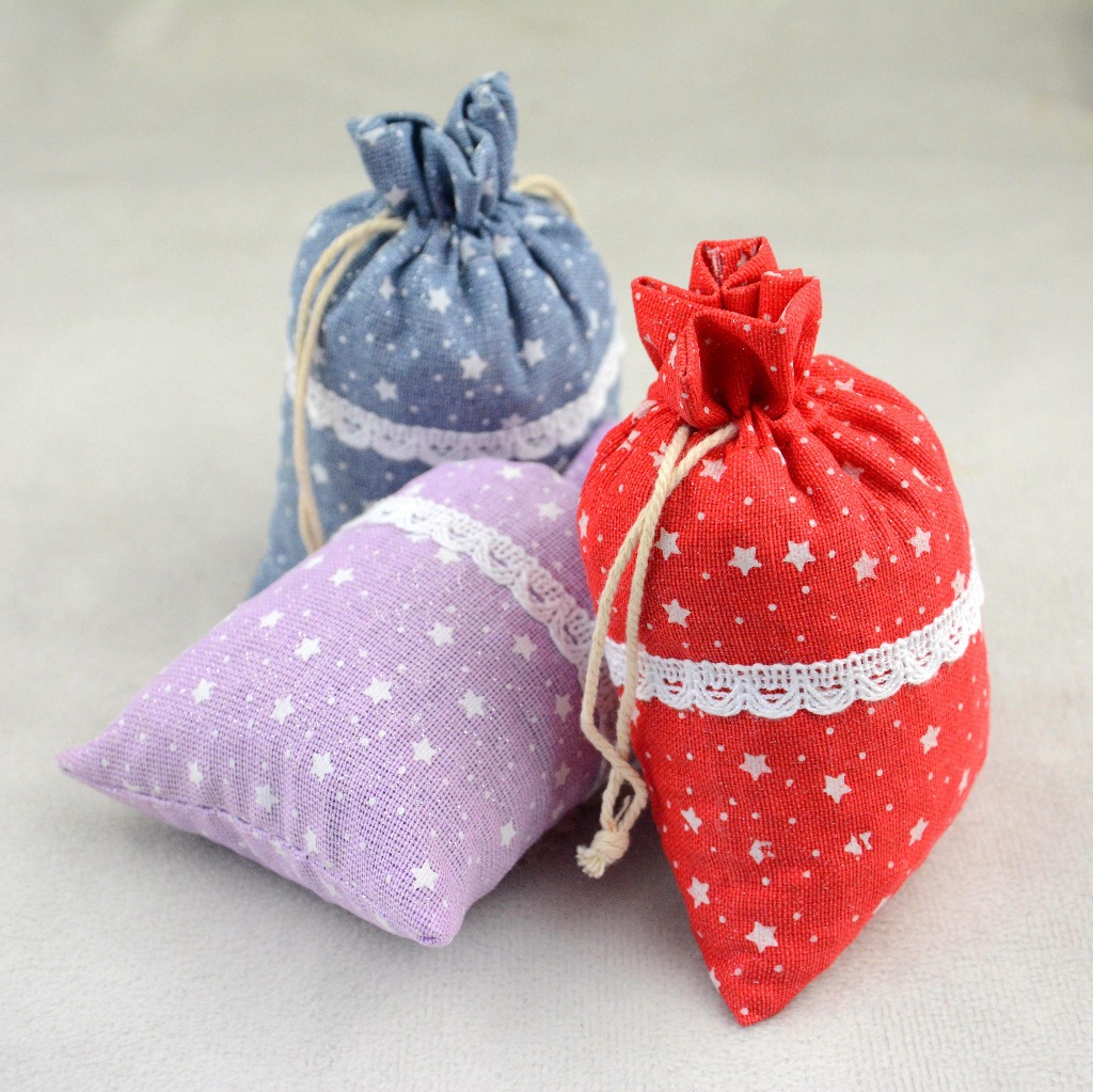 批发10*14新款并接麻布花边束口袋 礼品首饰袋 拉绳袋多色可选