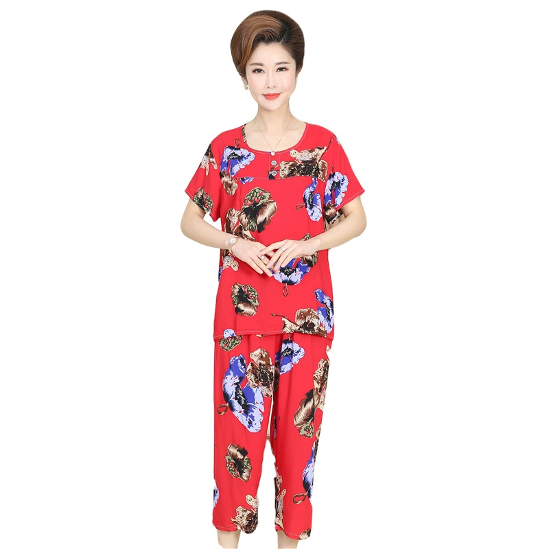 Pijama, set for elderly, with short sleeve, for middle age, plus size