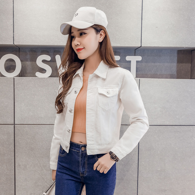 European and American short white denim coat women's top spring Korean candy color slim long sleeve jacket 2024 European and American short white denim coat women's top spring Korean candy color slim long sleeve jacket 2024