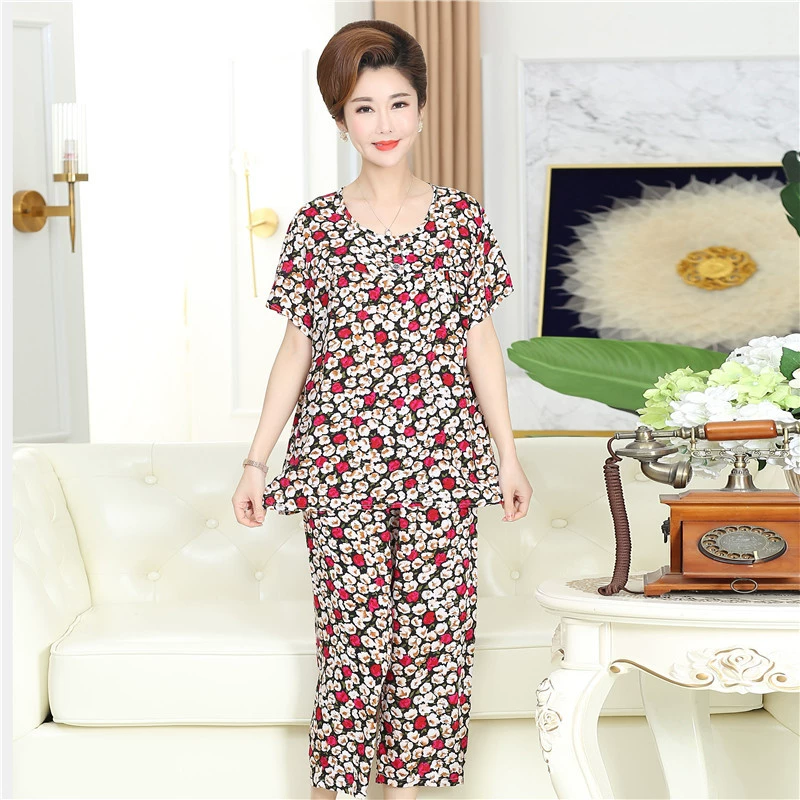 Pijama, set for elderly, with short sleeve, for middle age, plus size
