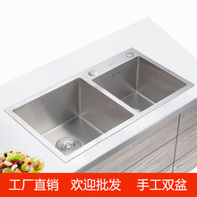 厂家304不锈钢水槽 SUS家用加厚手工水槽 厨房洗菜盆台上双槽水槽