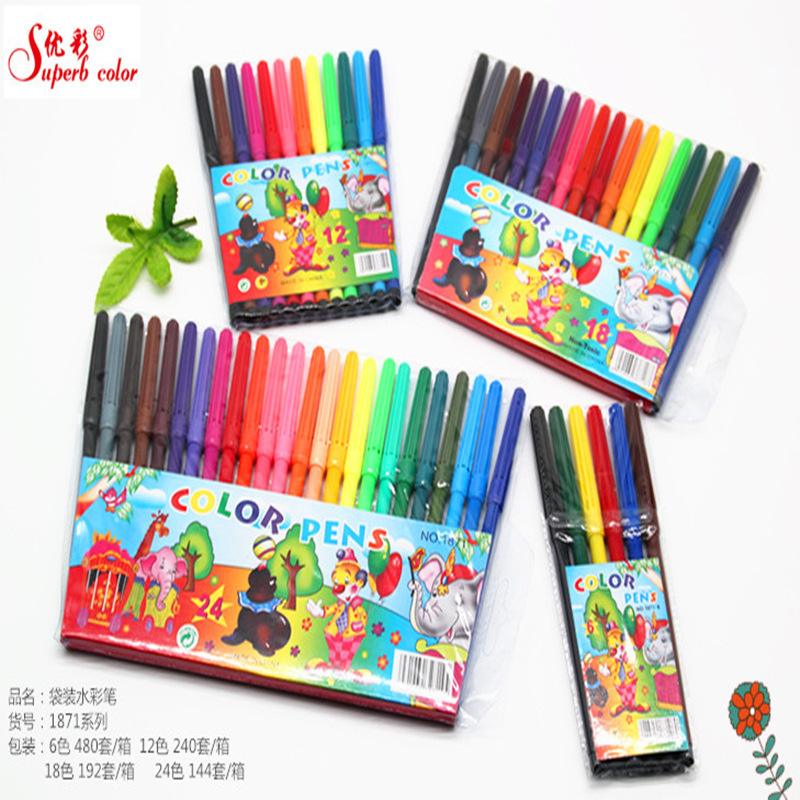 Producción de juego de 12 rotuladores de acuarela para niños, útiles escolares de arte, rotuladores de colores para graffiti, rotuladores de acuarela al por mayor