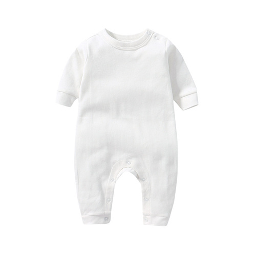 Spring and Autumn infants and young children pure color shoulder button long-sleeved harem clothes for men and women baby cotton one-piece long-legged rompers factory direct sales