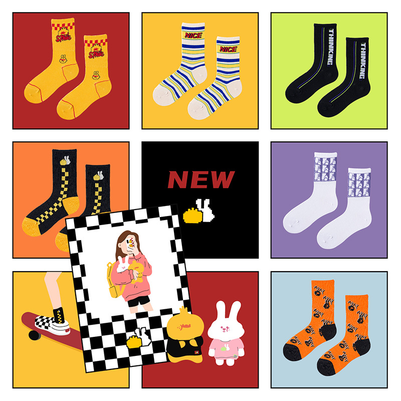 2025d Heren Color-Block Mid-Calf Zomersport Koreaanse Stijl Dames Dongdaemun Katoenen Slouch Sokken_voghion.com