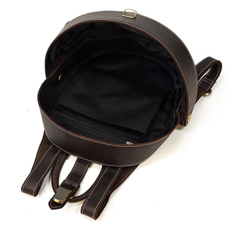 Mochila creativa de cuero genuino retro mochila de escarabajo personalizada mochila redonda de hombres y mujeres cuero de caballo loco primera capa de piel de vaca