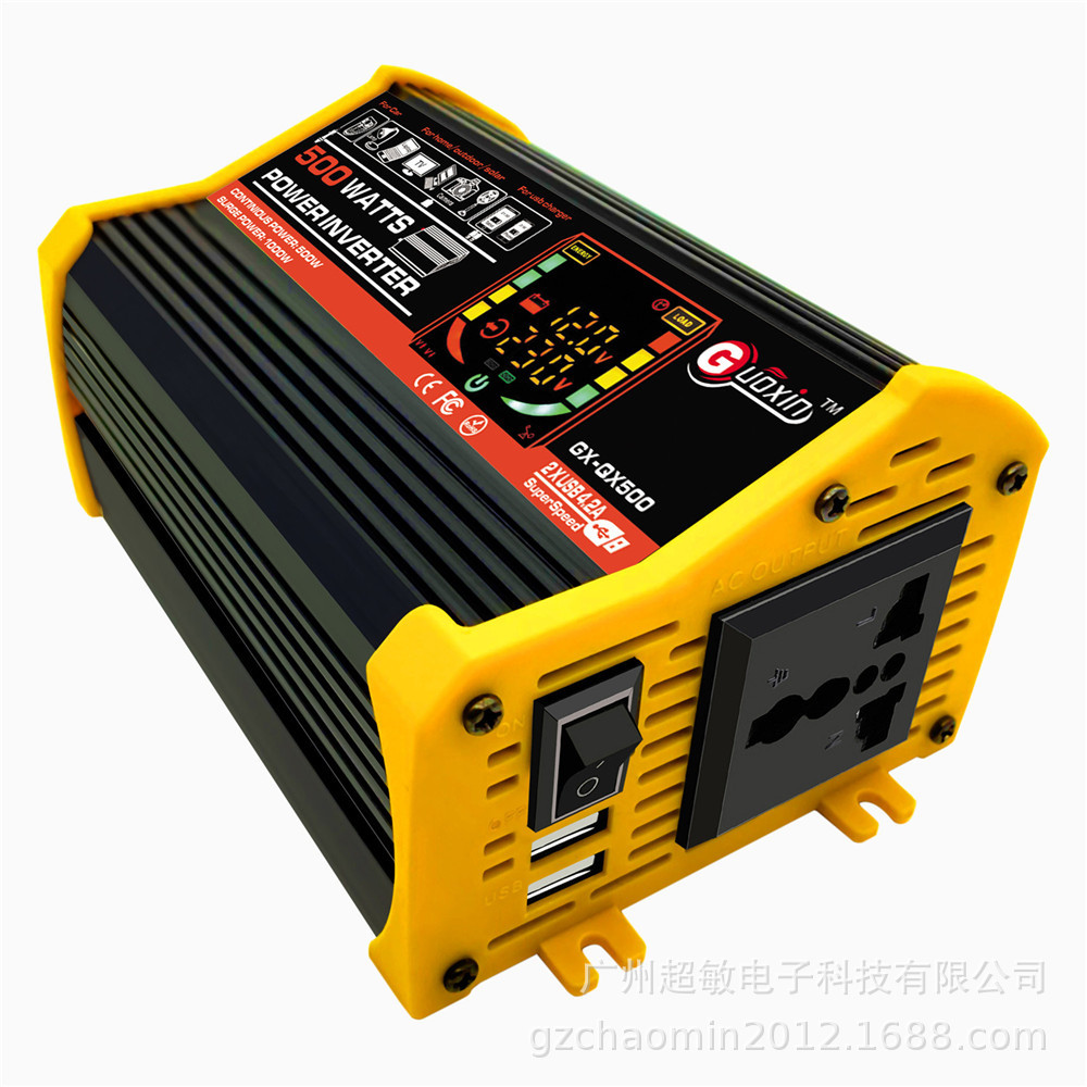 12V转220V110V500W车载太阳能电源转换器逆变器带双USB LCD显示屏