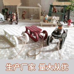 Creative desktop photography decorative accent Christmas sleigh wooden ornament scene miniature wooden handicraft decoration