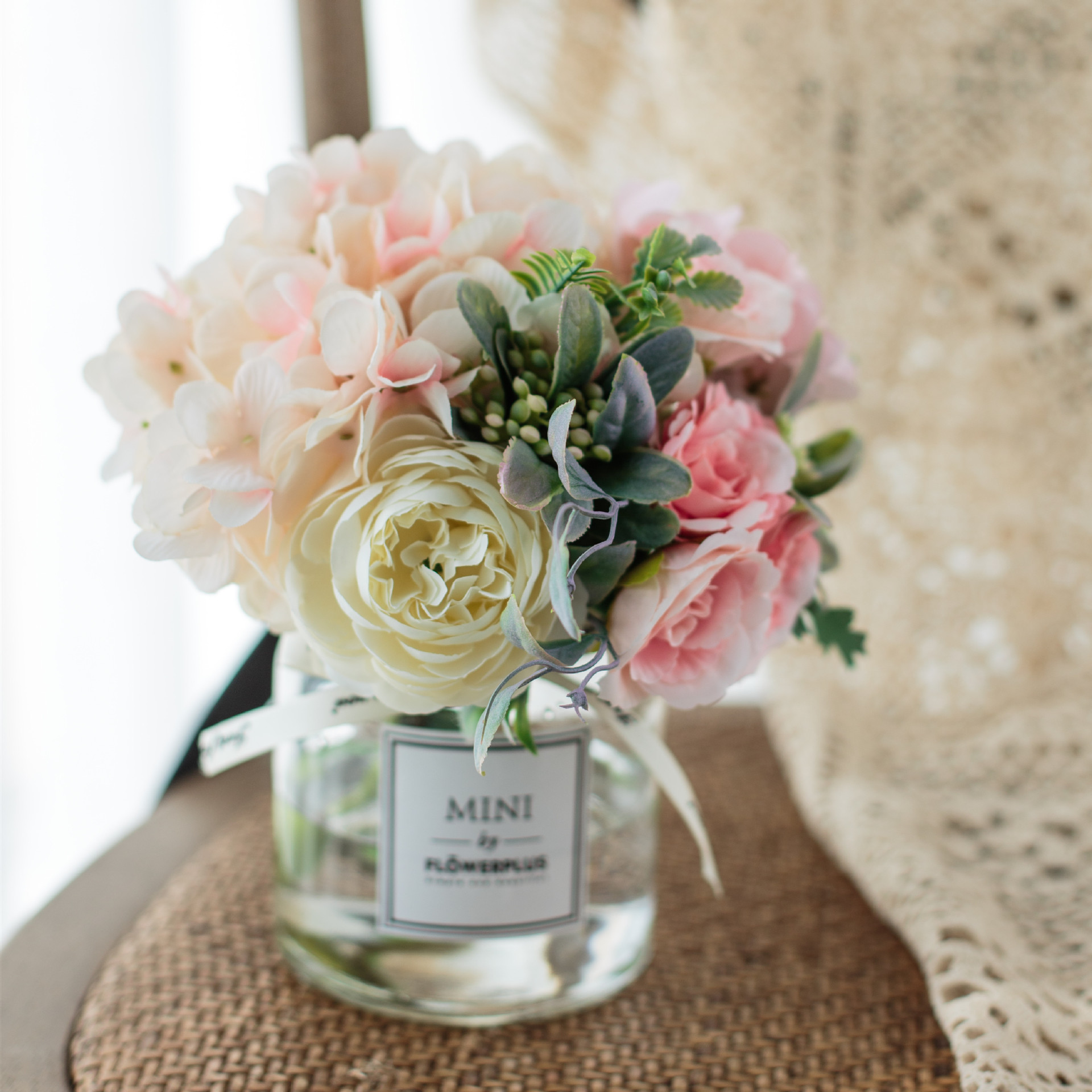 Traje de flor artificial florero de vidrio Rosa artificial planta olla decoración del hogar falso maceta