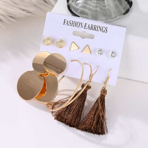 Cross-border accessories European and American earrings 6-piece set geometric metal acrylic sheet tassel earring set decoration wholesale