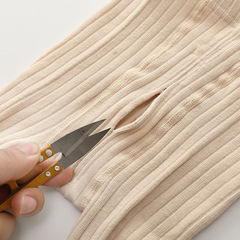 ins openable baby pantyhose spring and autumn solid color vertical stripe bow children and girls leggings white