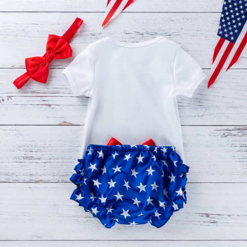 Cross-border  New US Independence Day Baby Clothing Cartoon Letter Halter Top Star PP Pants Set Wholesale