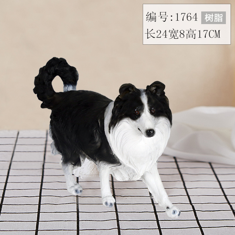 Simulación frontera cría de animales decoración resina collie perro modelo simulación perro decoración Scottish Border Pastor perro modelo de juguete