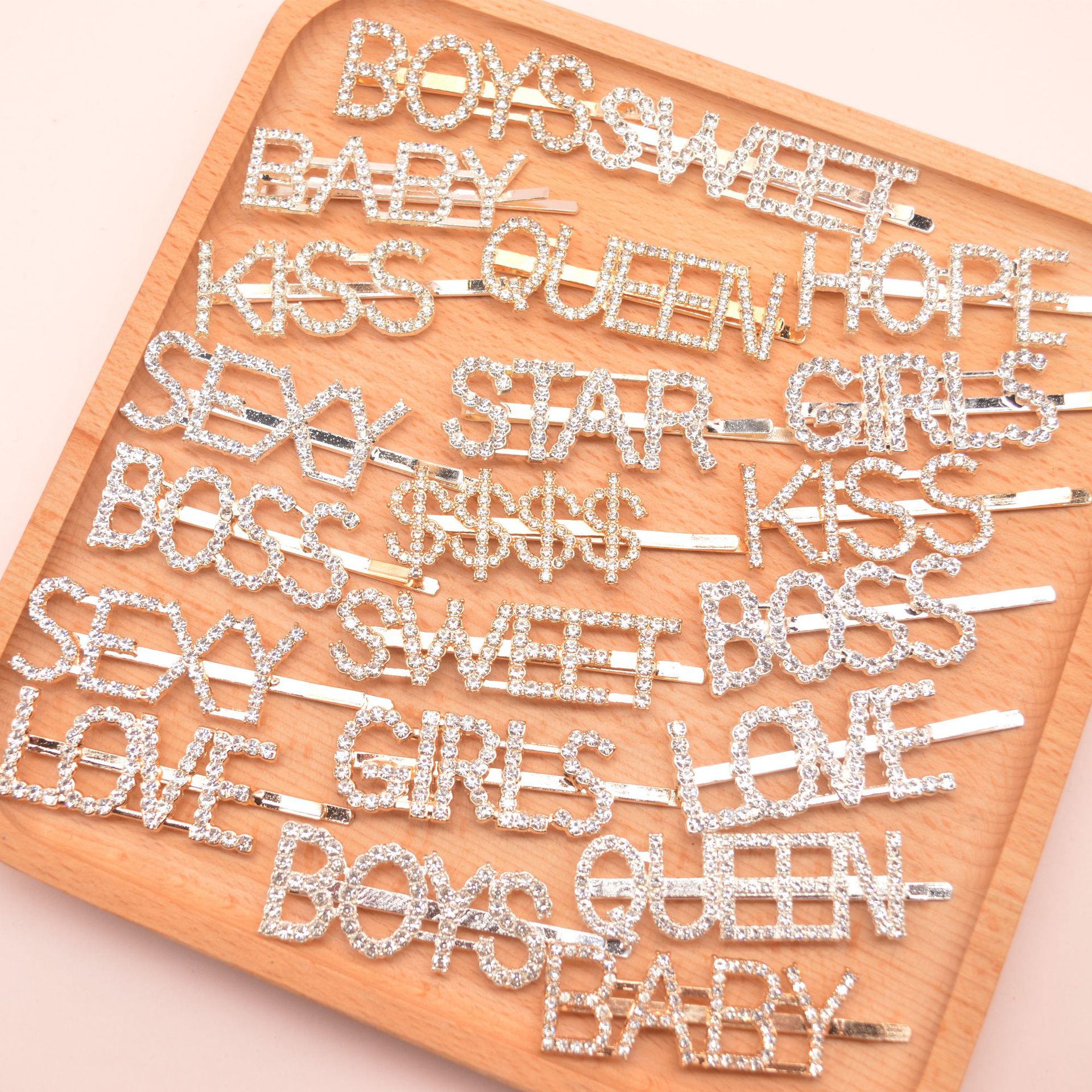 European and American Simple English Alphabet Hairpin Rhinestone Diamond Side Clip One-character Clip Bangs Clip Women's Cute Headwear Accessories