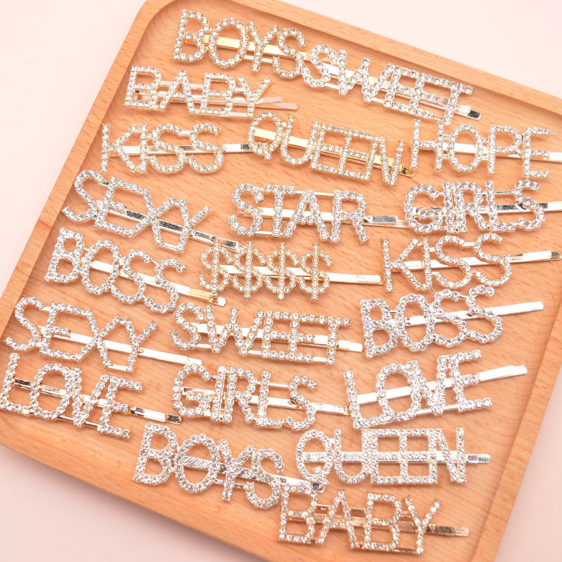 Европейский и американский простой шпилька с английским алфавитом, горный хрусталь, бриллиантовый боковой зажим, зажим для челки, женские милые аксессуары для головных уборов