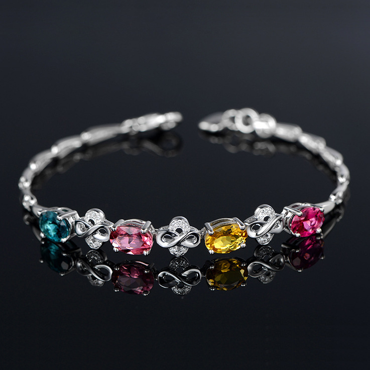 New fashion personality temperament rainbow color treasure series bracelet women's four-leaf clover simulation tourmaline hand jewelry New fashion personality temperament rainbow color treasure series bracelet women's four-leaf clover simulation tourmaline hand jewelry