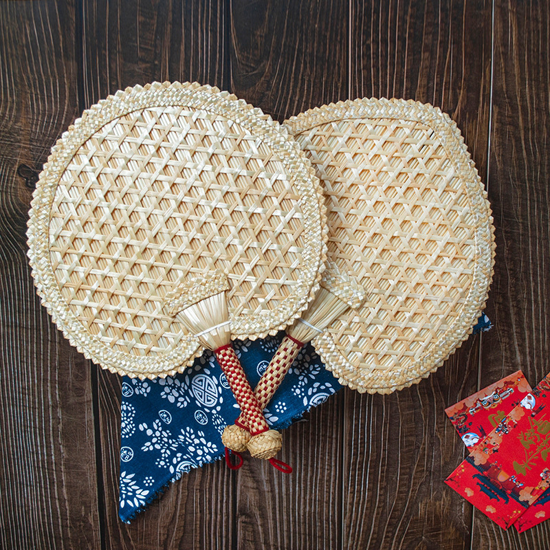 Pushan manual make natural Wheat straw Fan wholesale Straw Palm-leaf fan Peach Heart Craft Fan