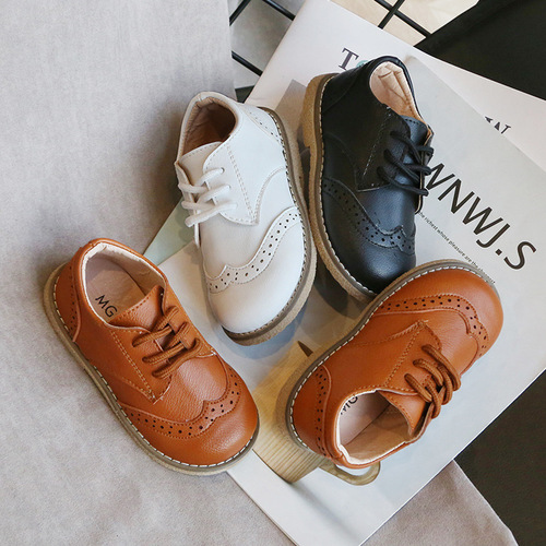 Korean style boys' shoes  spring new style children's retro leather shoes soft soles for small and medium-sized children's shoes baby shoes
