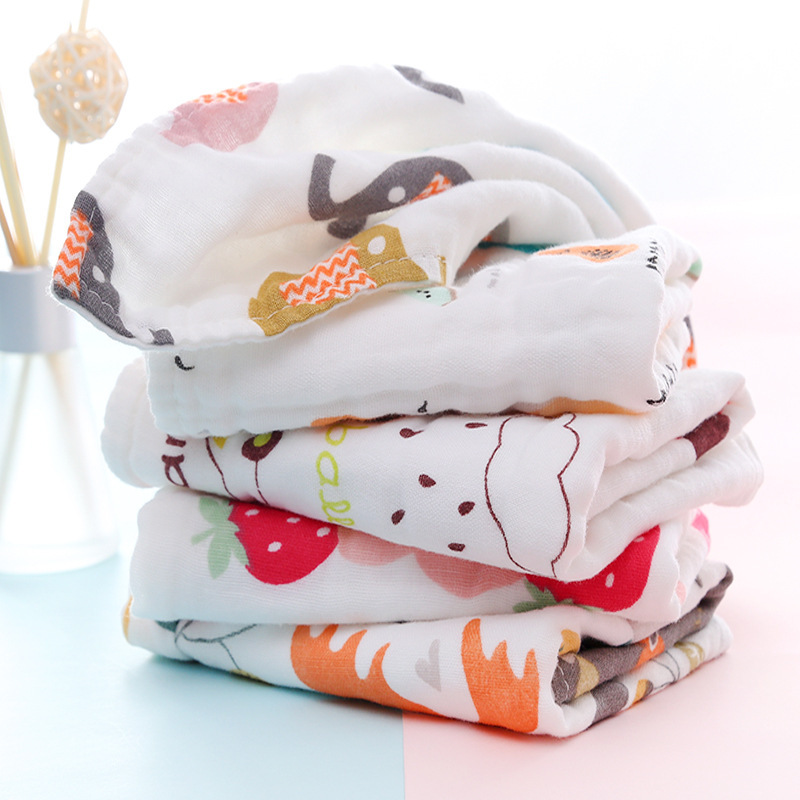 High-density cotton six-layer gauze square 25*25 cartoon printing absorbent soft baby garden children's towel saliva