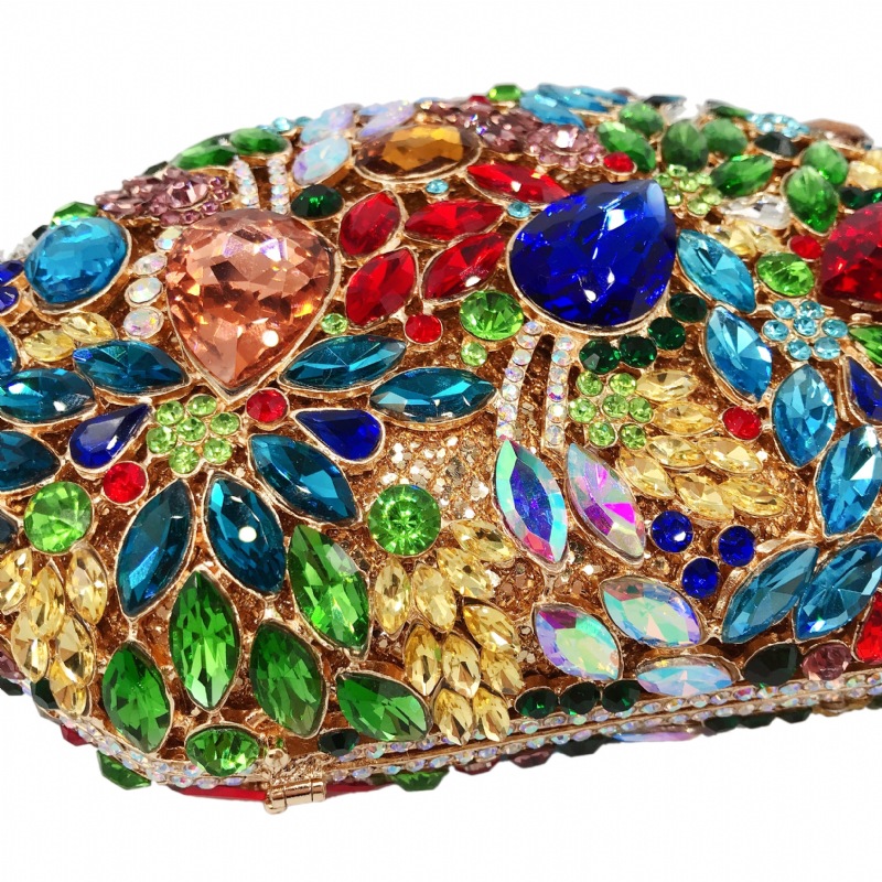 Túi clutch nữ đính đá rhinestone kim loại dự tiệc, kích thước 21x5x12 cm — bạc, Vàng AB, Kim cương trắng trên nền vàng, kim cương vàng trên nền vàng