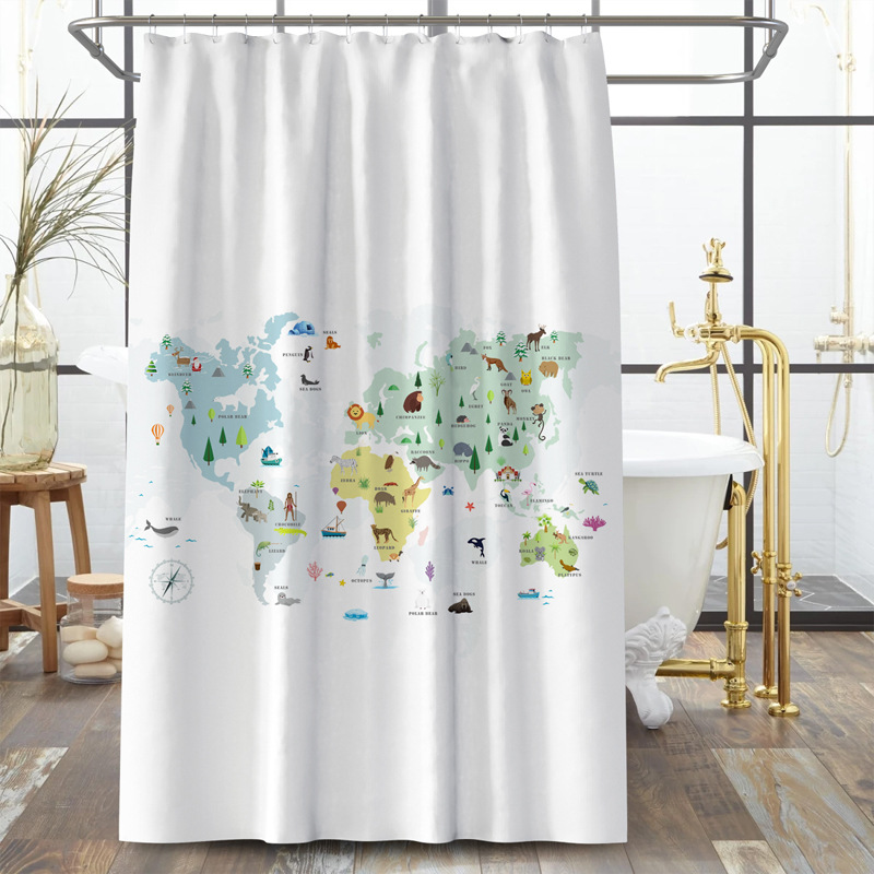 U.S. Hot-selling Map Landscape Painting Digital Printing Shower Curtain Waterproof Bathroom Shower Curtain Wholesale Cross-border Special for Delivery