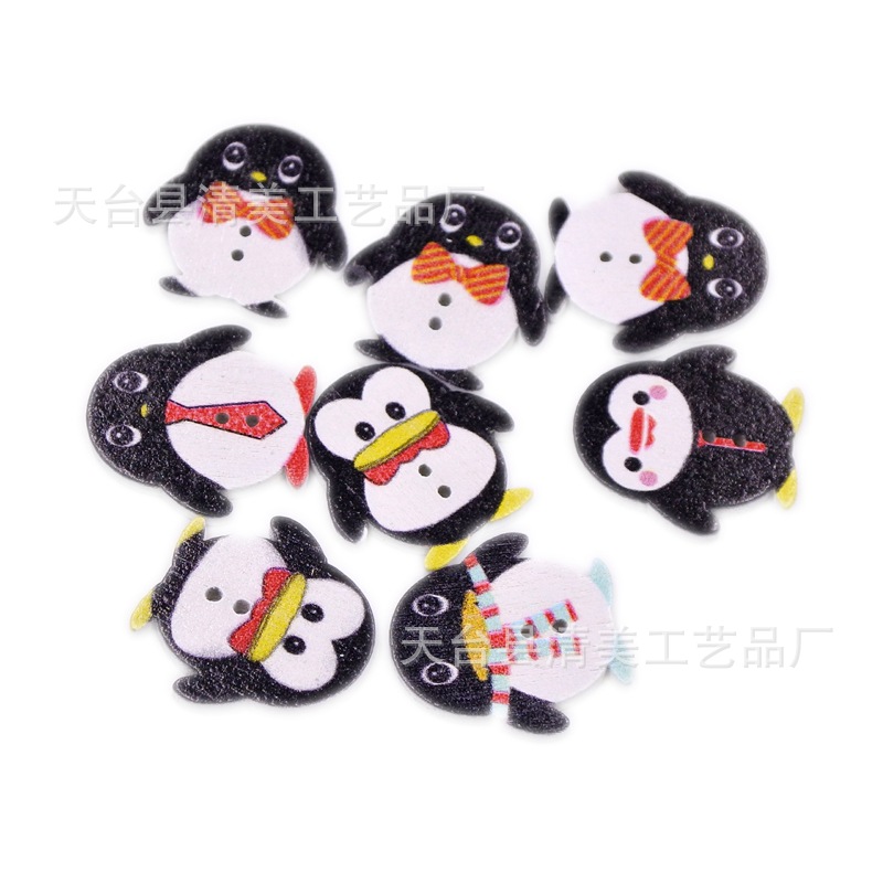Fondo blanco pintado Impresión de madera pingüino color lindo animal pingüino forma botón