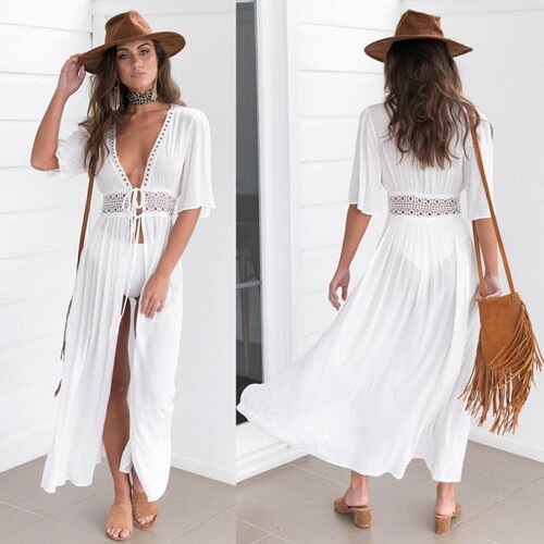 Ebay lace trim chiffon beach cover-up swimsuit