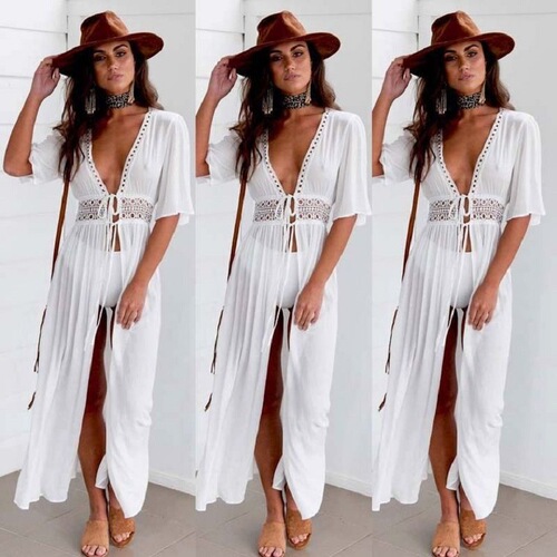 Ebay lace trim chiffon beach cover-up swimsuit